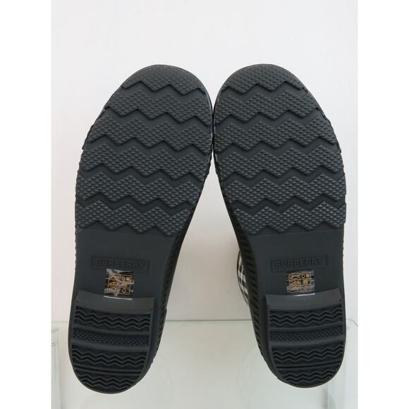 BURBERRY FLINTON BLACK RUBBER BEIGE CHECK SOCK LOGO ANKLE RAIN BOOTS US 11 EU 41 - Picture 11 of 14